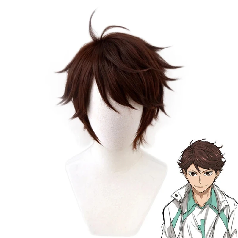 

Anime Haikyuu!! Aoba Johsai Toru Tooru Oikawa Cosplay Hair Wig Dark Heat Synthetic Brown Short Resistant Haikiyu Wigs + Wig Cap