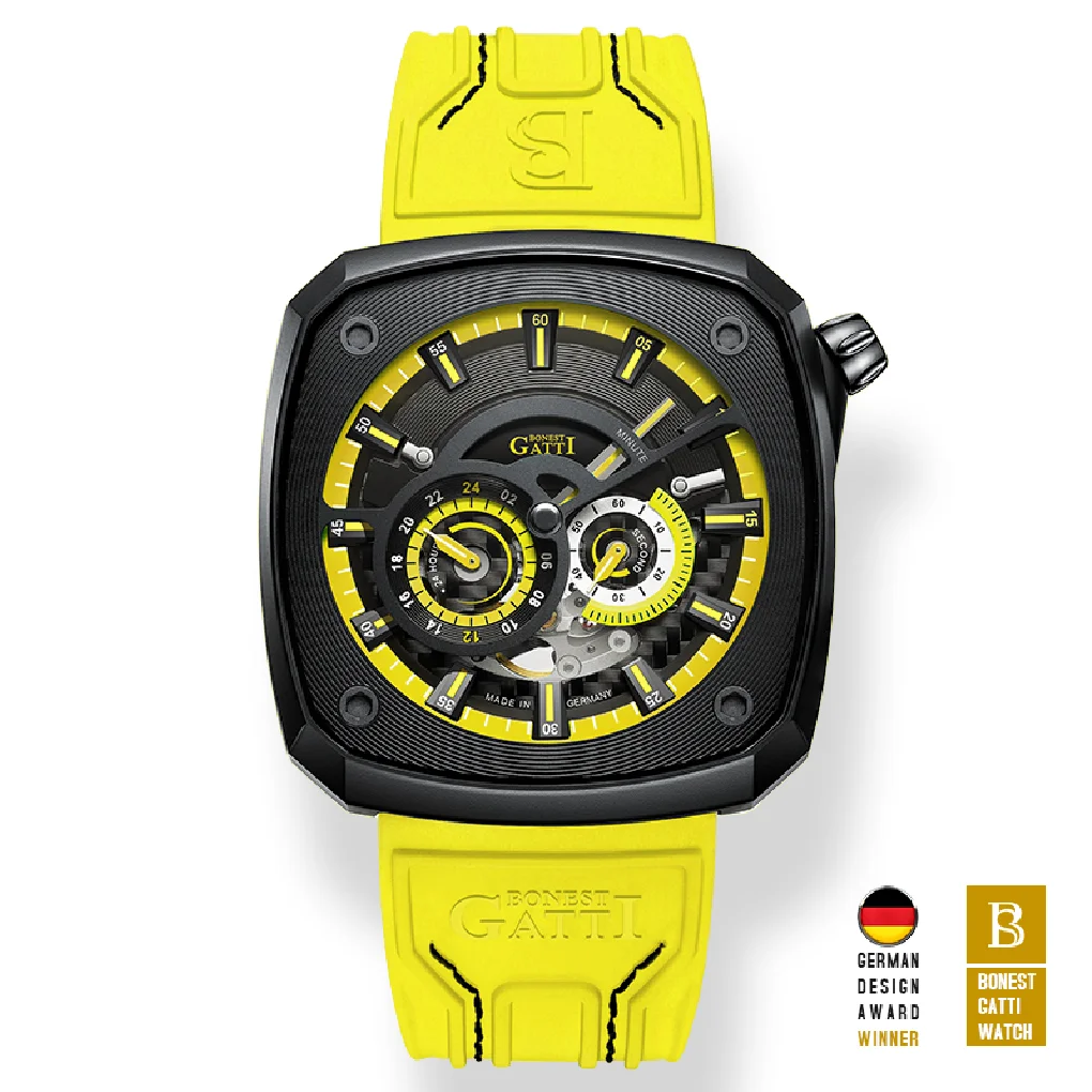 

BONEST GATTI Men Automatic Watch Luxury Watches Sport Mechanical Wristwatch Square Skeleton 50M Waterproof Sapphire Luminous