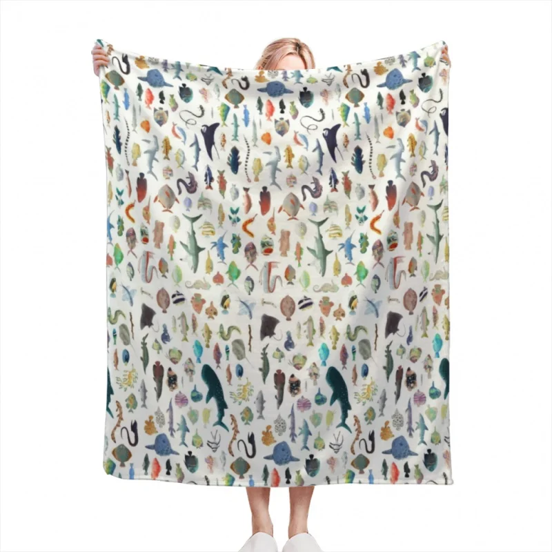 

One Hundred Fish Throw Blanket Tufting Blanket For Travel Light Dorm Room Essentials Luxury Thicken Blanket