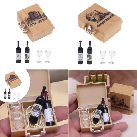 Миниатюрные бутылки вина и бокалы для кукольного домика Perfeclan