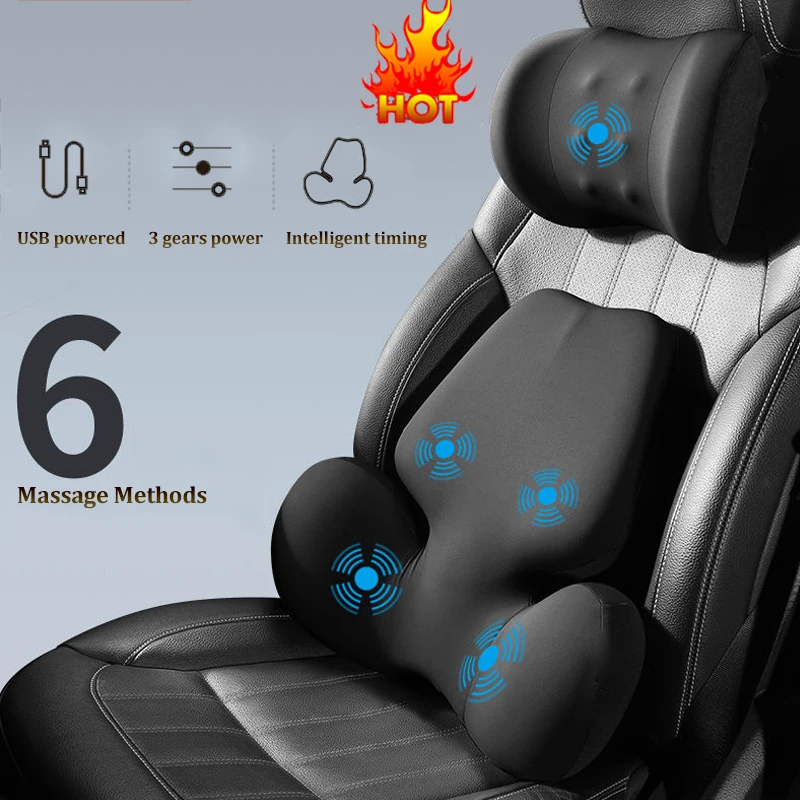 

Car Electric Massage Headrest Lumbar Support Vibration Waist Lumbar Neck Pillow Backrest Cushion Car Seat Interior Accessories
