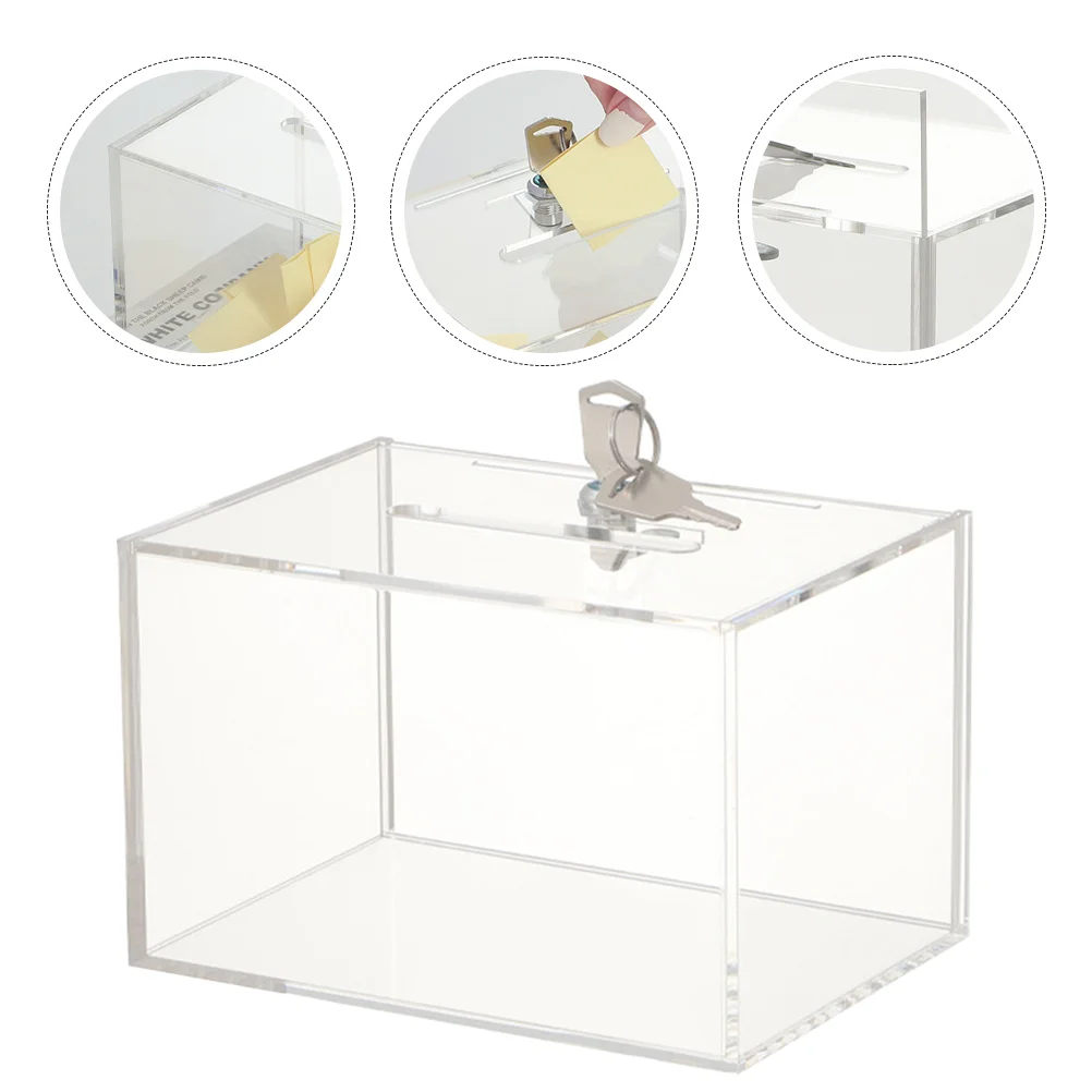 

Box Clear Money Acrylic Display Case Bank Piggy Change Raffle Suggestion Ballot Fund Banks Container Coin Jar Saving Mailbox