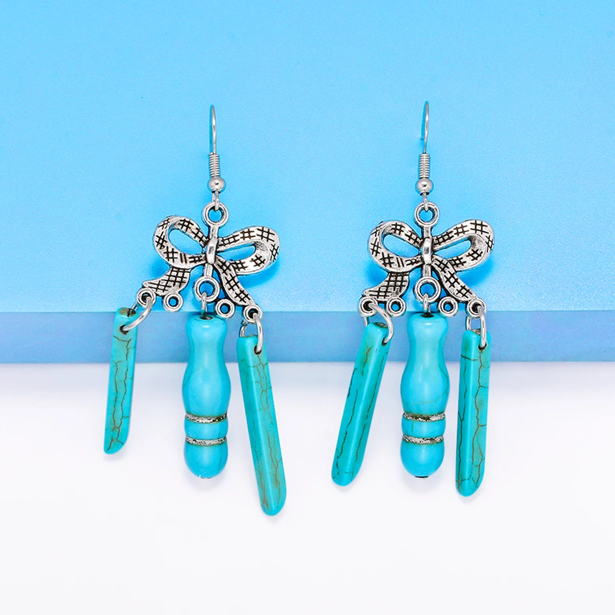 

Vintage Indian Ethnic Style Natural Stone Turquoise Dangle Drop Earrings for Women Fashion Long Tassel Earrings Statement Jewelr