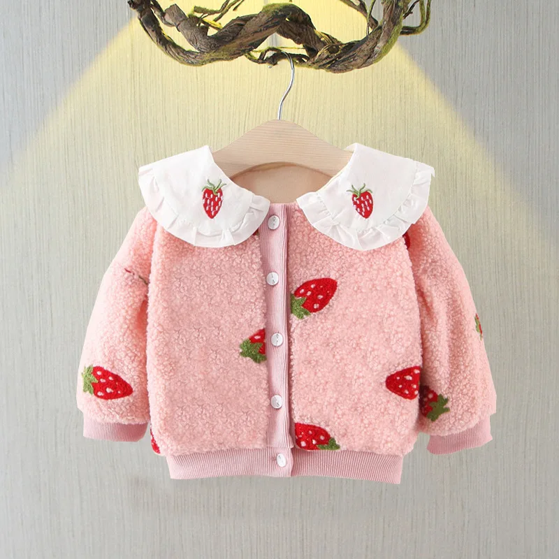 Children's Winter Jacket Girls Winter Coat Princess Strawberry Velvet Thick Warm Toddler Outerwear Baby Little Girl Clothes baby