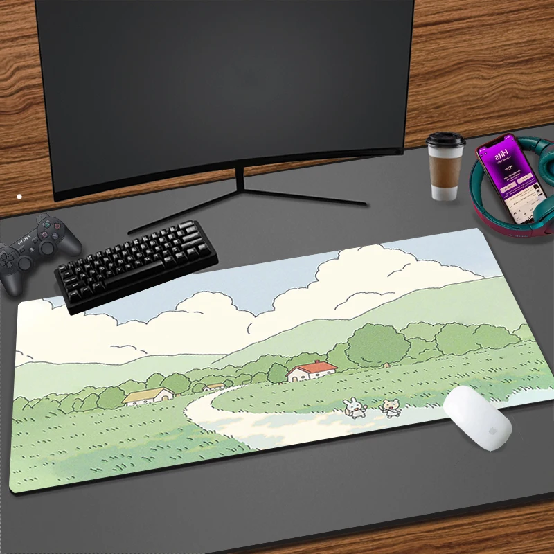 Коврик для мыши с милым зеленым кроликом аниме Kawaii 80x40 игровой большой коврик для мыши офисный коврик для рабочего стола ковер из натурального каучука мягкий коврик для компьютерной мыши