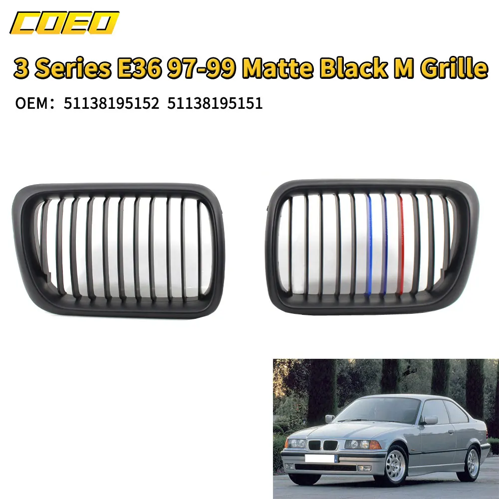 

Matt Black M Car Grill Replace Parts For BMW 3series E36 OEM 51138195152 51138195151 For Repair Upgrade Vehicle Looks