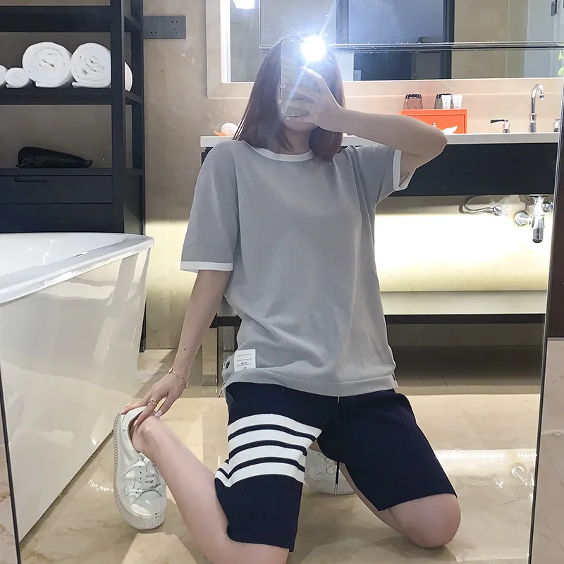 High Quality Korean Fashion Spring/Summer 2023 New Correct Version TB Waffle Shorts Unisex Relaxed Four Bar and Five Split Pants