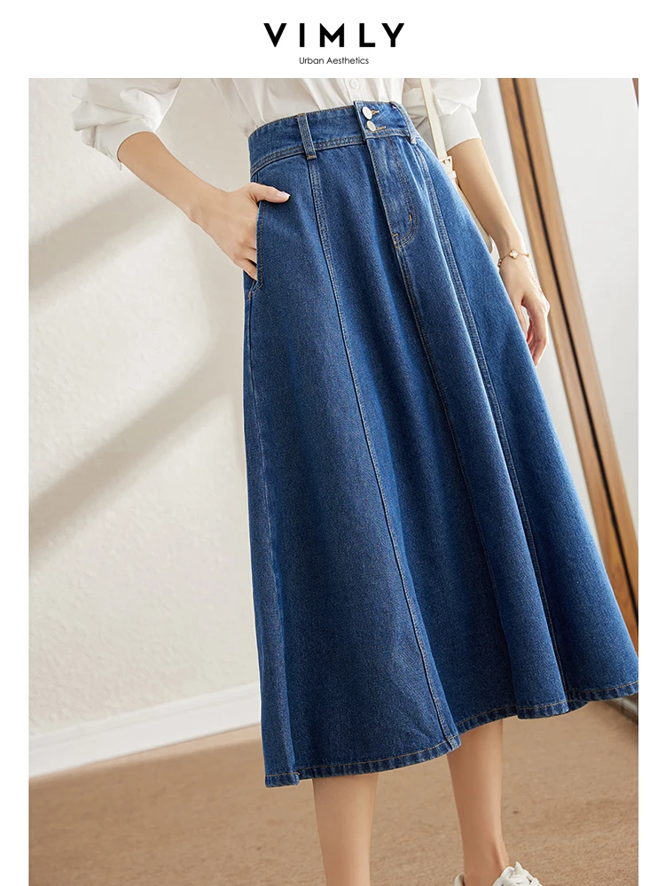 

Vimly Jean Umbrella Skirt 2023 Spring New High Waist Korean Style Vintage Blue Chic and Elegant Woman Denim Skirts 70673