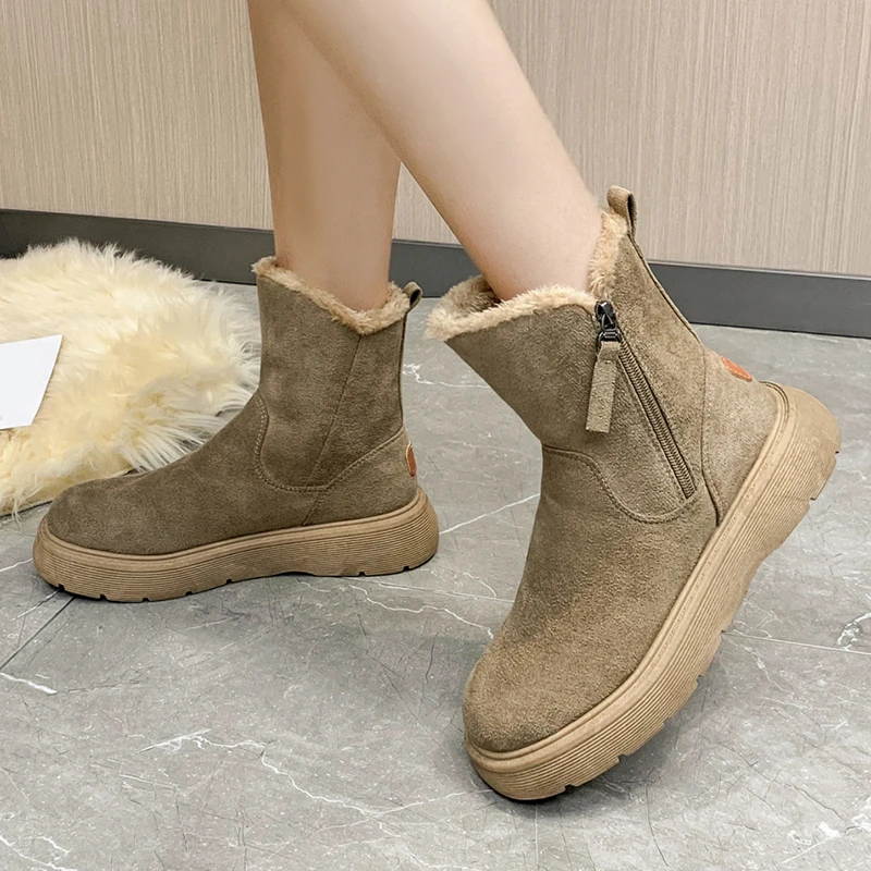 

Зимние теплые женские ботинки Lucyever на платформе 2022, модные полусапожки из искусственной замши на молнии, женские короткие ботинки цвета хак...