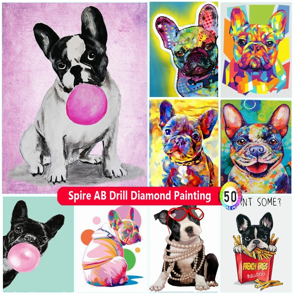 

Colorful French Bulldog 5D AB Drills Diamond Painting Metal Pink Bubble Art Cross Stitch Kits Mosaic Home Decor Handicrafts Gift