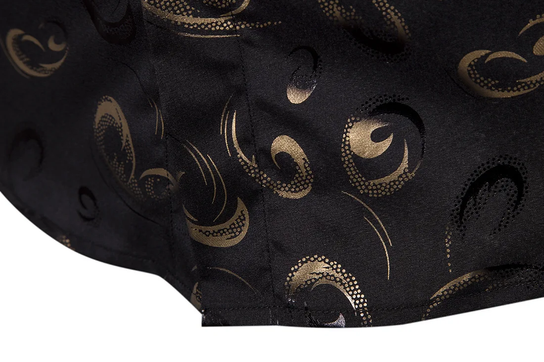 Mattswag Brand New Mens Black Gold Printed Shirts Spring Autumn Long Sleeve Elasticity Shirts Casual Slim Fit Fashion Camisa 2XL
