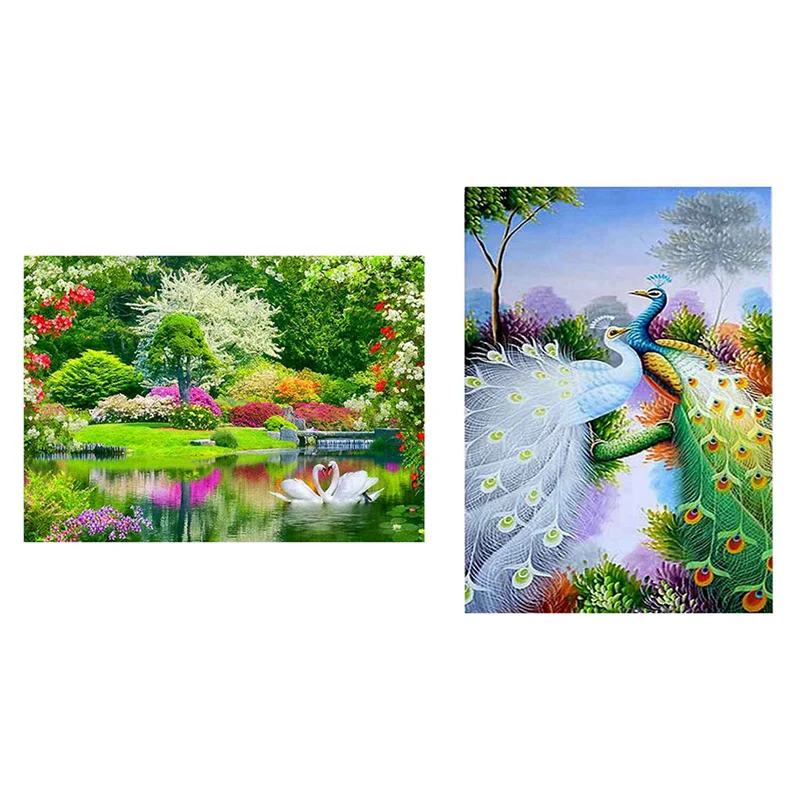 

Набор для алмазной вышивки Lakeview DIY 5D, 2 набора, многоцветный домашний декор, Лебедь и павлин