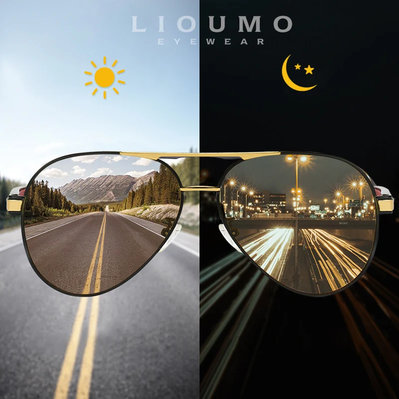 LIOUMO Top Quality Aviation Men Sunglasses Polarized Driving Photochromic Day Night Vision Goggle Women oculos de sol masculino |