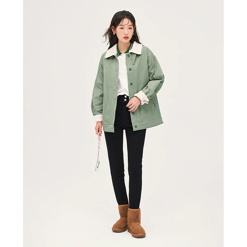 Toyouth Women Plush Coat 2022 Winter Long Sleeve Lapel Stand Collar Loose Jacket with Pocket Thick Warm Casual Outwear Tops