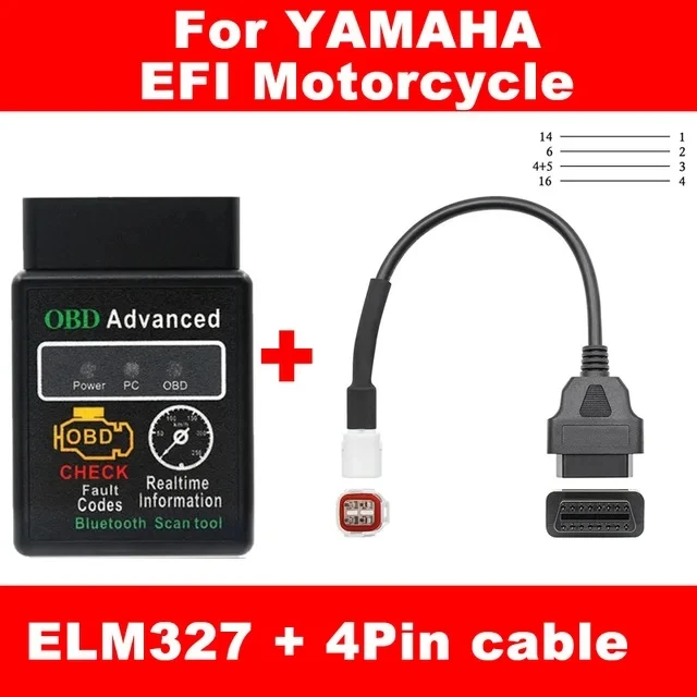 

Диагностический сканер ELM327 V1.5 для мотоциклов, инструмент для диагностики, OBD2, для Yamaha, Honda EFI, 3 + 4 контакта и 6 контактов на 16 контактов