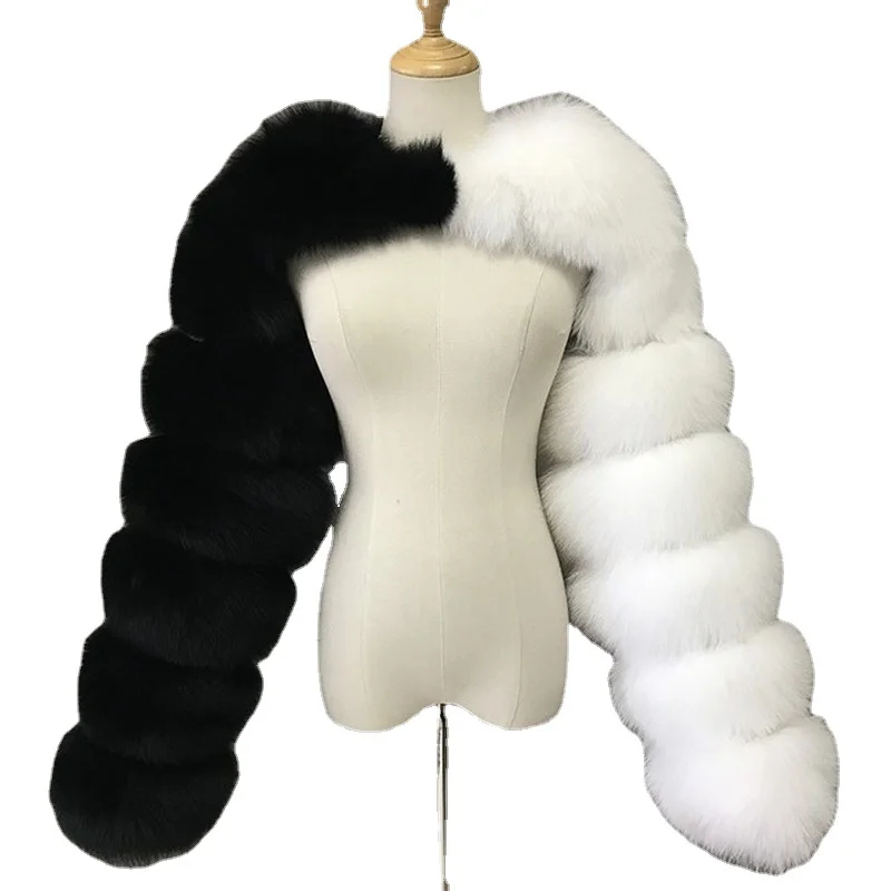 

Fashion Winter High Quality Faux Fox Fur Coat Women Elegant Patchwork Long Sleeve Warm Mink Short Jackets Furry Coat Femme Top