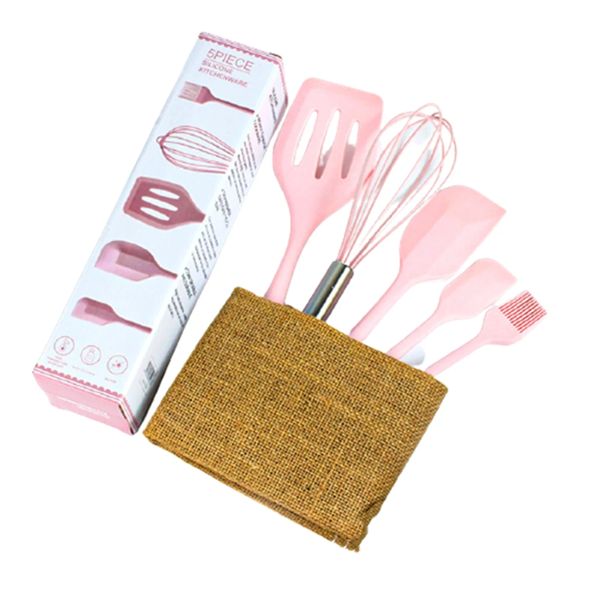 

Набор силиконовых инструментов для выпечки, набор из 5 предметов, шпатель, Миксер для крема, силиконовый кухонный набор розового цвета