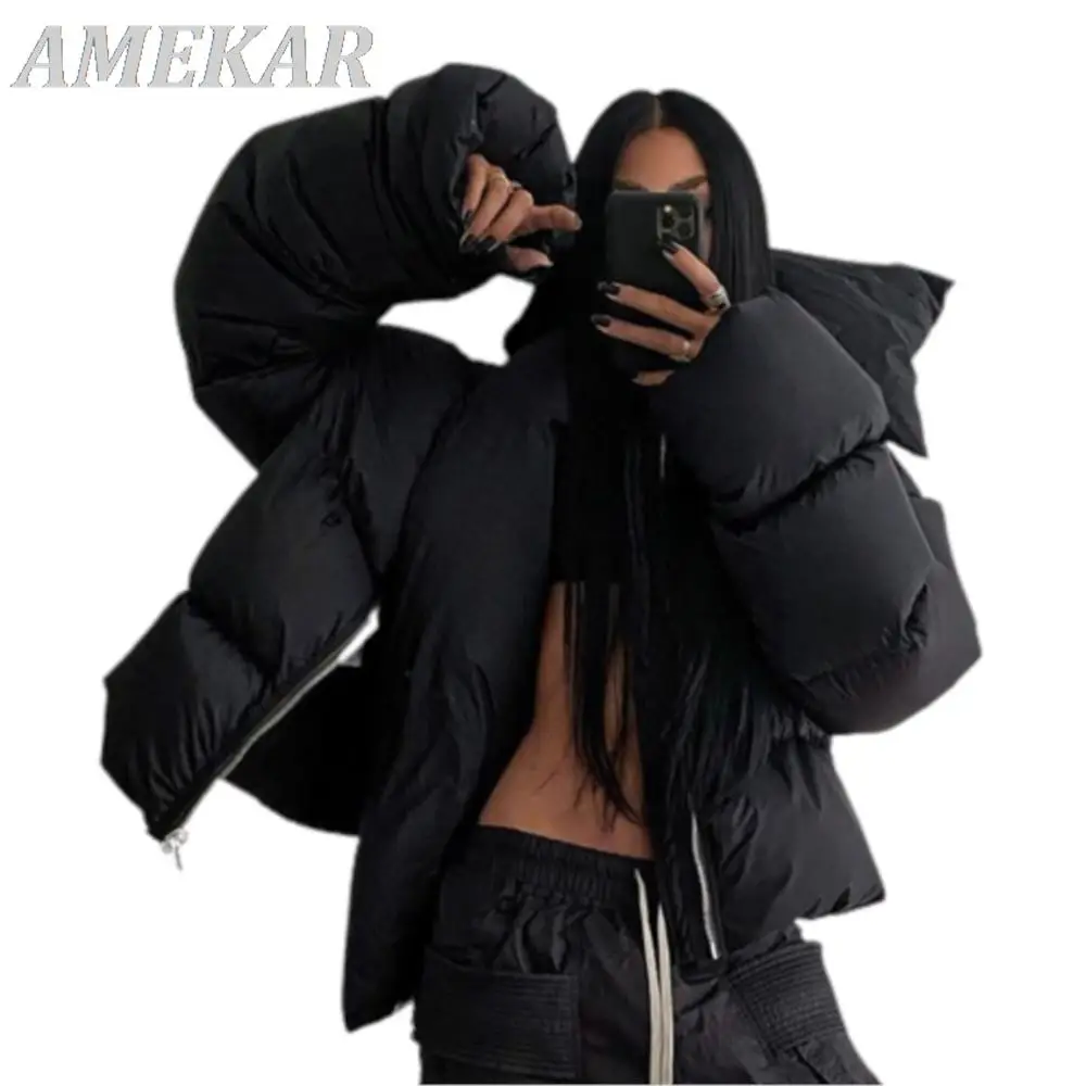 Women's Zipper Scarf Collar Short Puffer Jackets Winter Fashion Green Parka Streetwear Lady Casual Black Oversized Bubble Coats