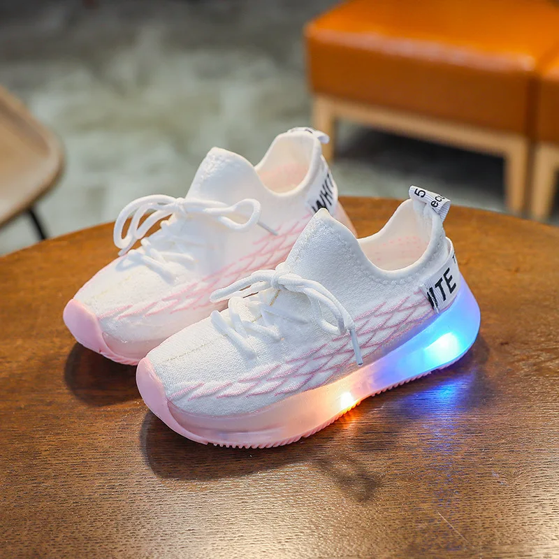 

Girls' Coconut Shoes 2022 Autumn New Children's Flashing Casual Flying Woven Sneakers Breathable Soft-soled Boys' Daddy Shoes