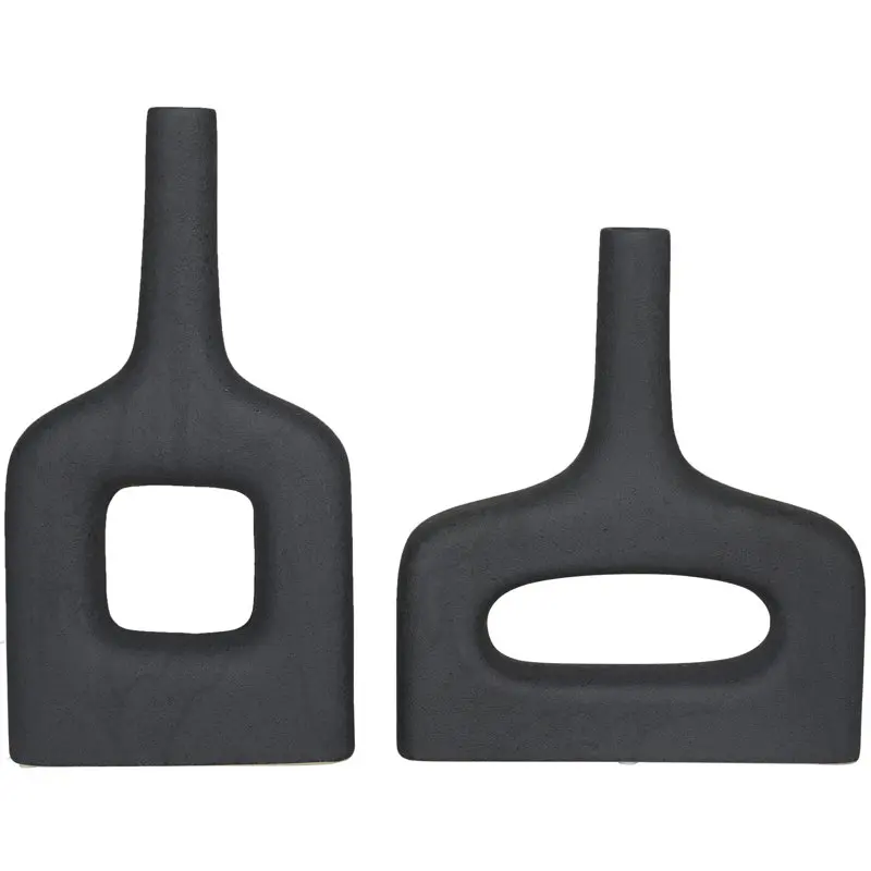 

13"H Donut Shaped Black Ceramic Vase, Set of 2