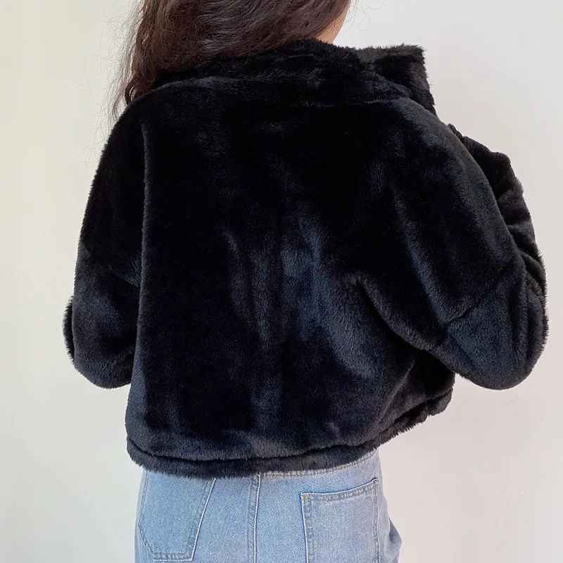 Women's Autumn and Winter Fashion Faux Fur All-match Nightclub Zipper Short Jacket Sexy Fur Coat Women Black Fur Coat