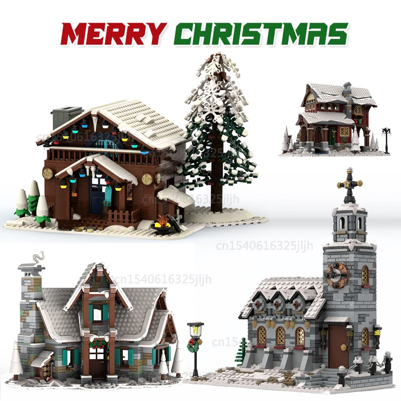 Зимняя деревня сезонный дом MOC строительные блоки технологии Кирпичи DIY сборка