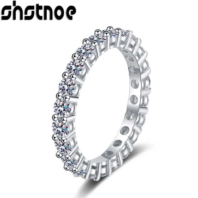 

SHSTONE 5mm 7ct D Color Moissanite Ring For Women 925 Sliver Plated with White Gold Wedding Band Eternity Band Engagement Rings