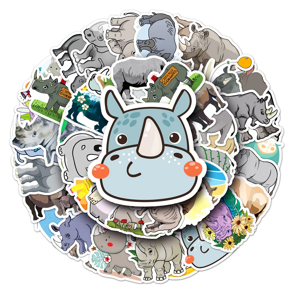 

10/30/50PCS Cartoon Rhino Animal Personality Graffiti Creative Sticker Laptop Motorcycle Phone Car Waterproof Sticker Wholesale