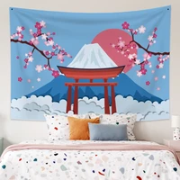 janpanese cherry blossoms tapestry aesthetic mount fuji wall hanging hippie bedroom living room college dorm home decor blanket