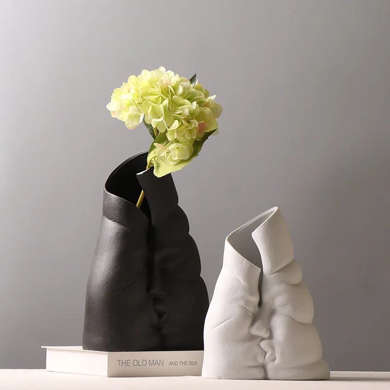

Creative Face Vase Black and White Frosted Abstract Half Face Human Head Flower Pot Handicraft Ornaments Decoration Accessories