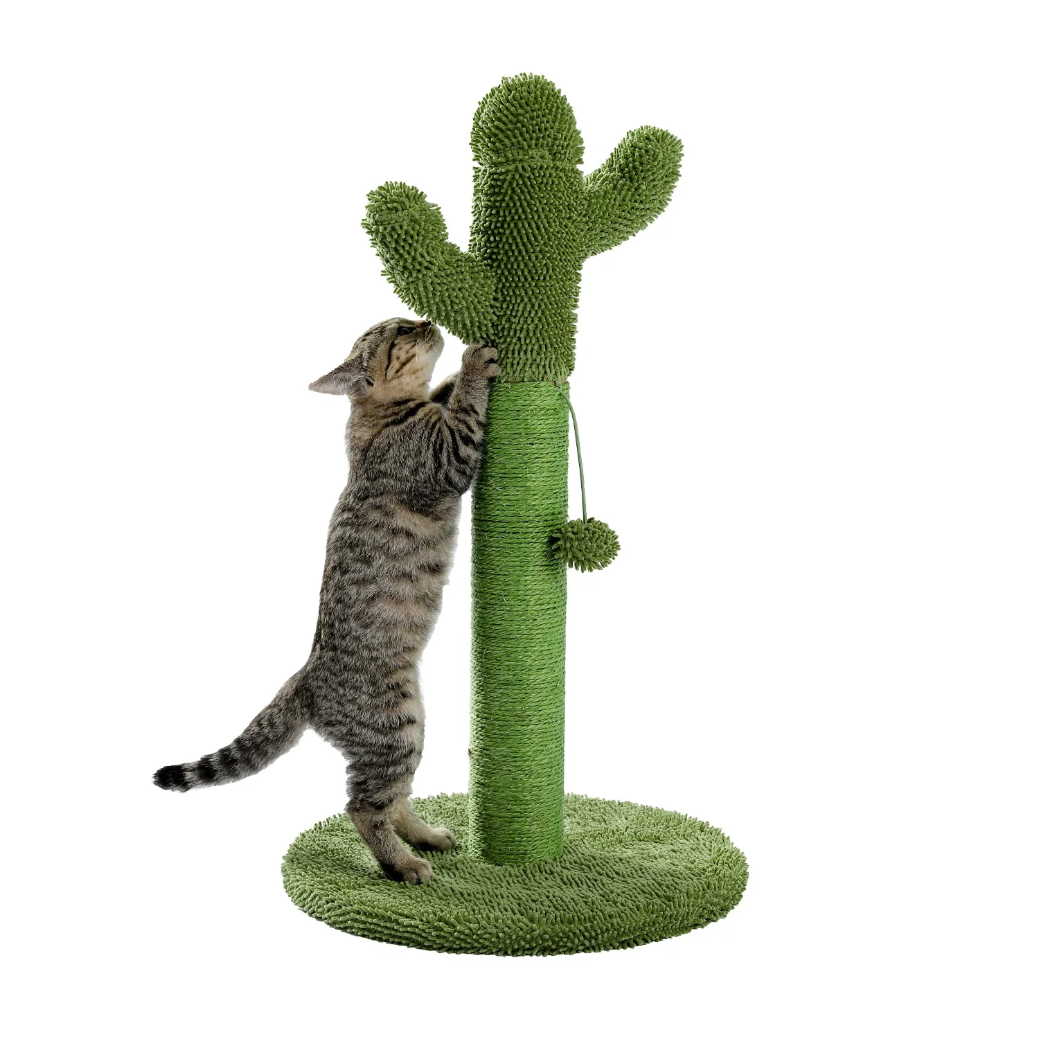 

YG Cactus Cat Scratching Post with Natural Sisal Ropes, Interactive Ball, Cat Scratcher for Cats and Kittens Green