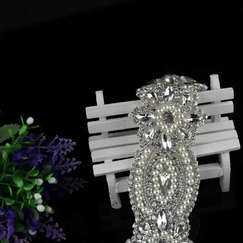 JLZXSY 1 Yard Handmade Flower Style Pearl Beaded Rhinestone Applique Sew on Iron Wedding Accessories Trimming | Аксессуары для