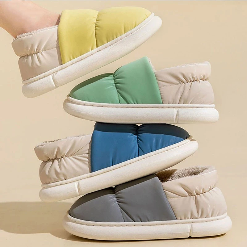

Пуховые водонепроницаемые домашние тапочки для женщин, нескользящая хлопковая обувь разных цветов, женские домашние и уличные плюшевые шл...