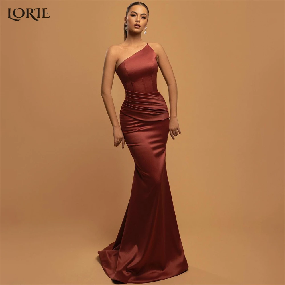 

Роскошные вечерние платья LORIE с юбкой-годе на одно плечо, Однотонные эластичные атласные облегающие сексуальные платья для выпускного вече...
