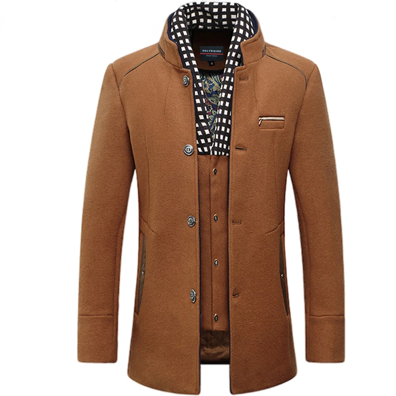 

Male Trench Quilted Coats Men Wool Jackets Windproof Warm Woolen Chamarras Para Hombre Removable Scarf Collar Overcoats