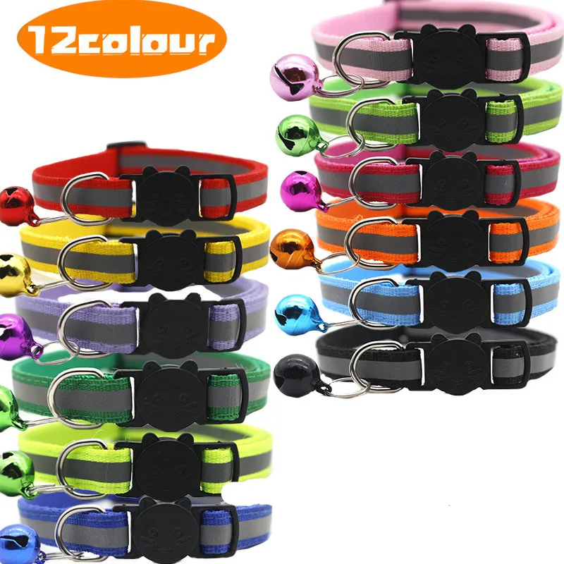 

Pet Cat Collar Adjustable Reflective Cat Head Safety Buckle Collar with Bell Dog Neck Strap Multicolor Optional Pet Accessories