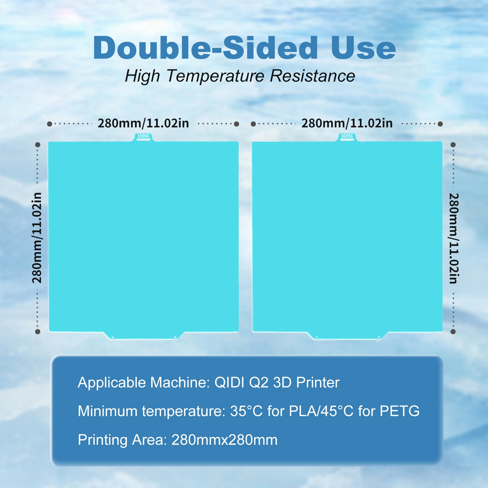 Фото Холодная печатная пластина для QIDI Q2/Q2 Combo 280x280 мм, PLA PETG, с сильной адгезией, двусторонняя печать, для деталей 3D-принтера QIDI. №3