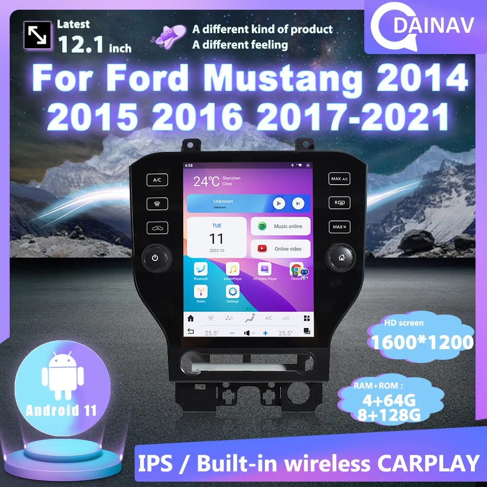 

12.1 Inch Android 11 Car Autoradio For Ford Mustang 2014 - 2021 Vertical Screen Car Radio GPS Navigation Multimedia DVD Player