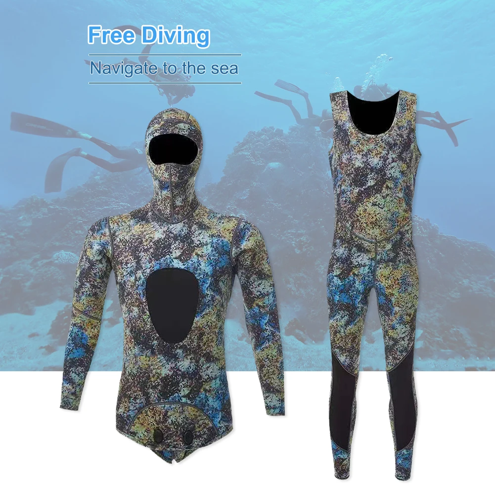 

3mm Neoprene Hooded Wetsuit Super Elastic Camouflage Split Surfing Wetsuit For Men Thickened Warm Waterproof Diving Suit