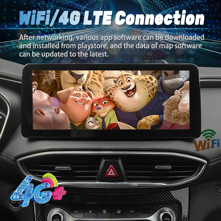 Фото 12,3-дюймовый IPS-экран Android 14, музыкальная стереосистема для HYUNDAI Santa Fe 2019-2021, GPS CarPlay, навига, мультимедийный видеоплеер, Bluetooth №2