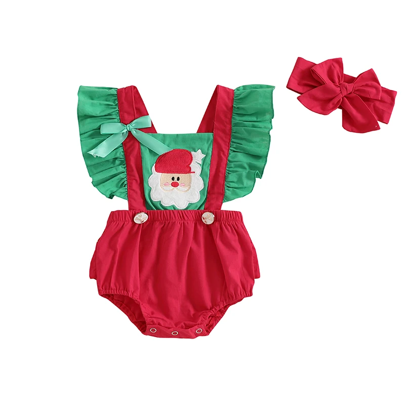 Рождественский комбинезон для маленьких девочек с летающими рукавами вышивкой