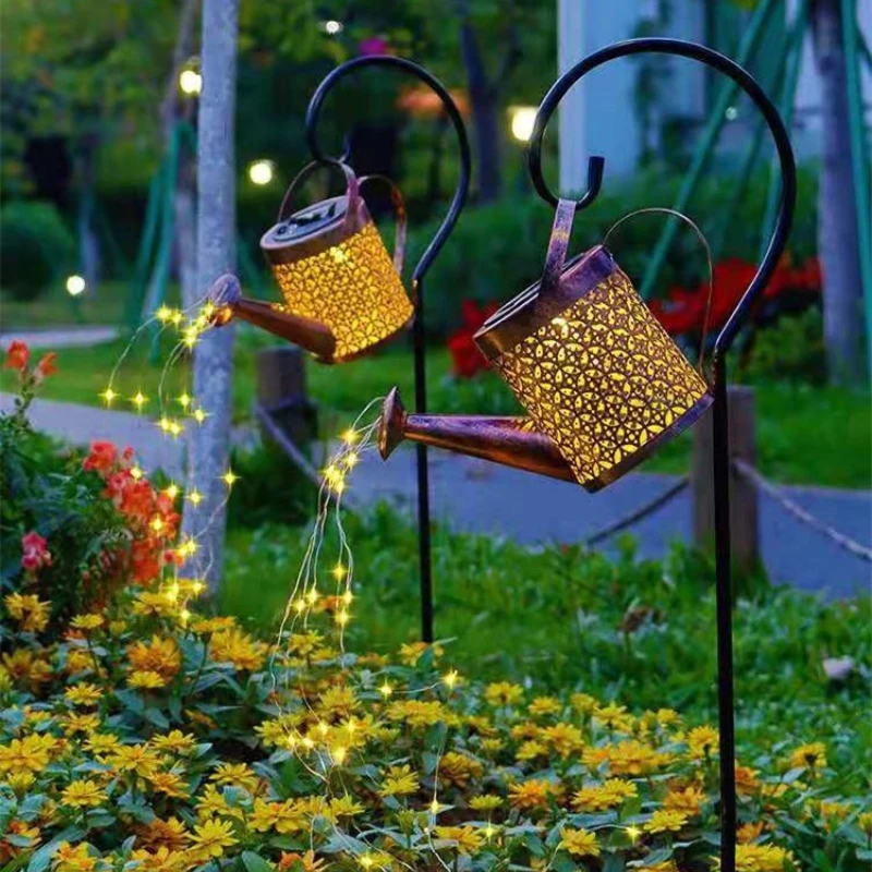 

Solar Outdoor Powered Watering Can Sprinkles Fairy Waterproof Shower Art LED Light Lantern for Garden Lawn Courtyard Decoration