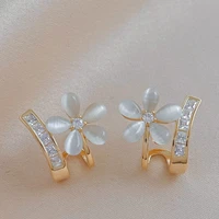 shiny zirconia flower opal stud earrings for women gold luxury delicate earrings 2022 new korean fashion girl party jewelry