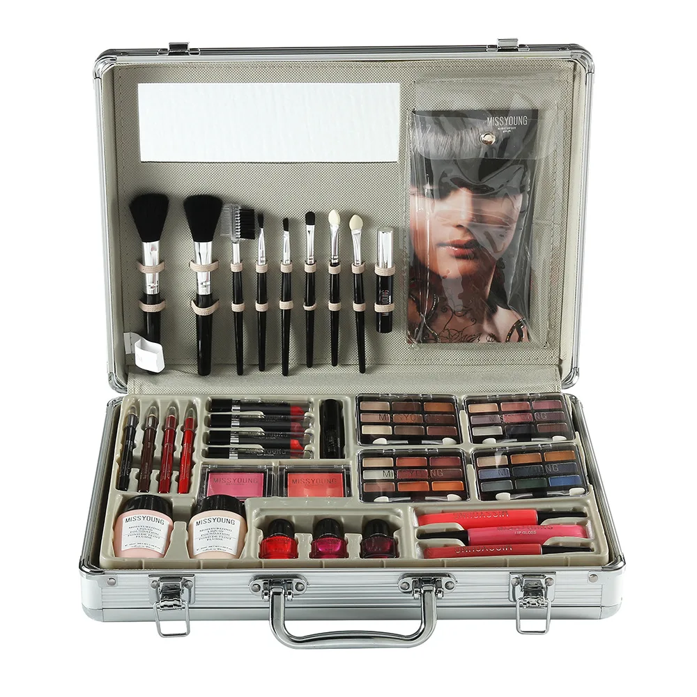 

Professional Makeup Set With Brushes Eyeshadow Palette Aluminum Box Mosituizer Lipgloss Lip Pen Foundaion Lipstick Nail Polish R