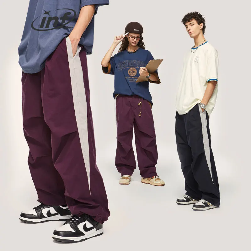 

INFLATION Vintage Patchwork Cargo Pants Unisex Baggy Parachute Pants Men Wide Leg Track Pants Sportswear