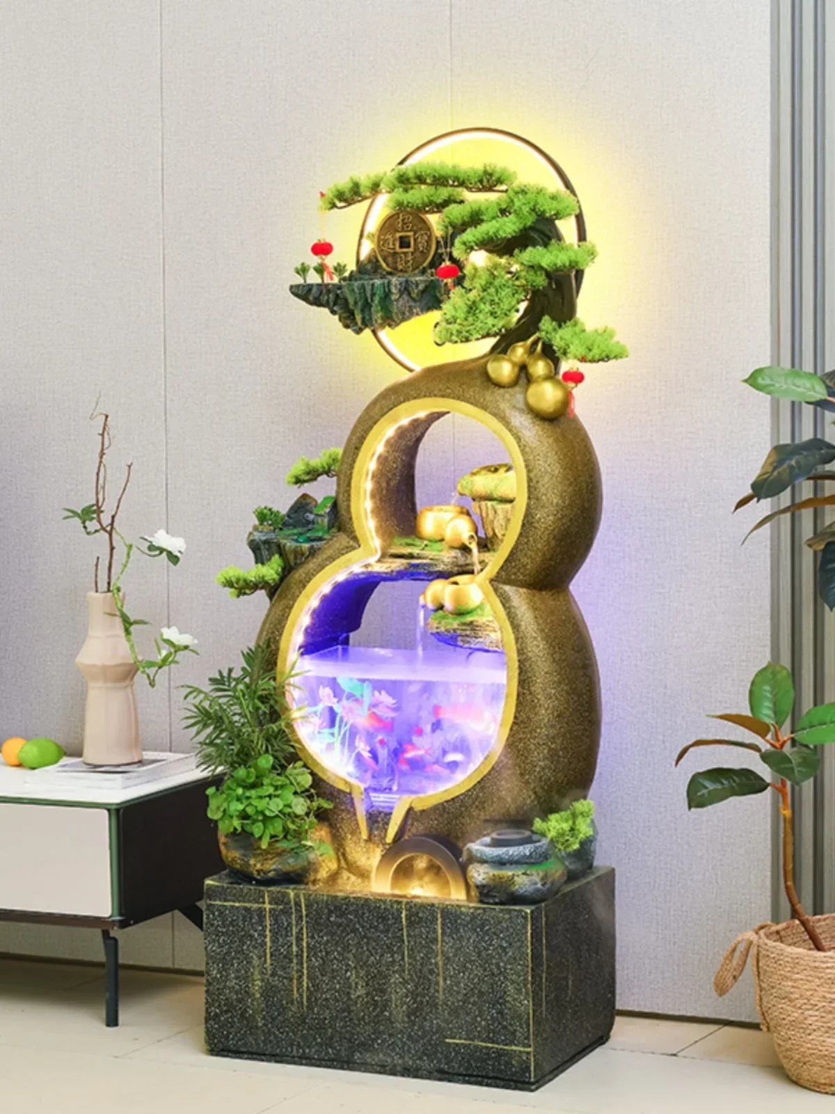 A48 рокарий фонтан тыква струящаяся вода орнамент циркулирующая аквариум