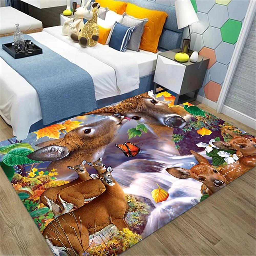 

HX Fashion Animals Carpet Funny Cute Deer Elk 3D Printed Carpets for Living Room Flannel Indoor Hallway Floor Mat Bath Rugs