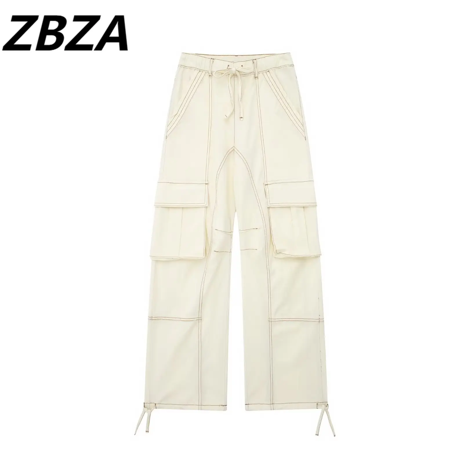 

Женские штаны ZBZA, новинка 2023, шикарные модные штаны для инструментов с декоративными швами, винтажные женские брюки с завышенной талией и карманами на шнурке