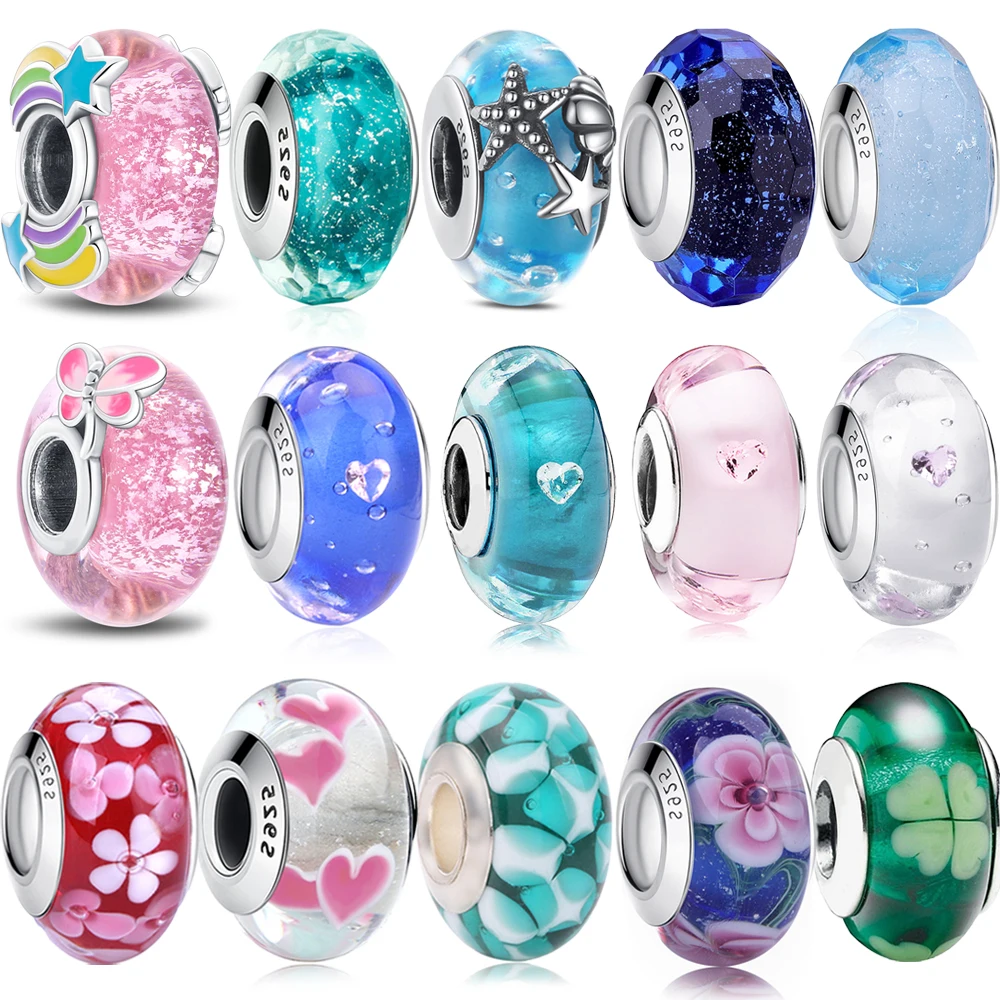 Бусины из муранского стекла, из серебра 925 пробы