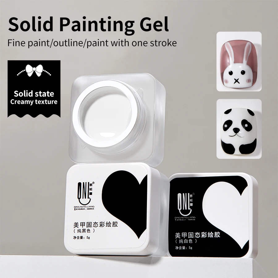 Фото Гель-краска QNL Solid Painting Gel без жидкой основы, УФ/LED лак для ногтей, 5 г, черный, белый, кремовая текстура, для дизайна ногтей своими руками, цветочные узоры, граффити №2